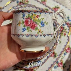 Vintage Royal Albert Petit Point Bone China Set of 5 46 Pc Mint