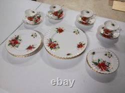 Vintage Royal Albert Yuletide Dinner Set Pointsettia Floral Bone China, 20 Pcs