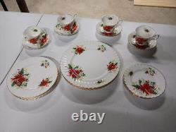 Vintage Royal Albert Yuletide Dinner Set Pointsettia Floral Bone China, 20 Pcs