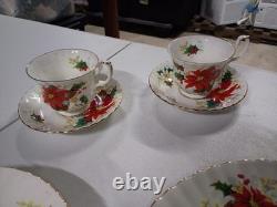 Vintage Royal Albert Yuletide Dinner Set Pointsettia Floral Bone China, 20 Pcs