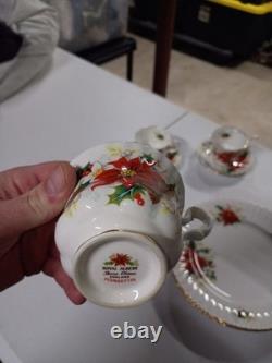 Vintage Royal Albert Yuletide Dinner Set Pointsettia Floral Bone China, 20 Pcs
