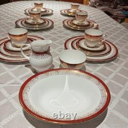 Vintage Royal Grafton Majestic Red Bone China Dinner Set 33Pc Service 6 Mint