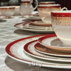 Vintage Royal Grafton Majestic Red Bone China Dinner Set 33Pc Service 6 Mint