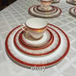 Vintage Royal Grafton Majestic Red Bone China Dinner Set 33Pc Service 6 Mint