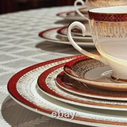 Vintage Royal Grafton Majestic Red Bone China Dinner Set 33Pc Service 6 Mint