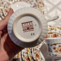 Vintage Royal Stafford Bone China Tea Set 13 Pc Pattern 8241 Orange Flowers