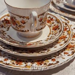 Vintage Royal Stafford Bone China Tea Set 13 Pc Pattern 8241 Orange Flowers