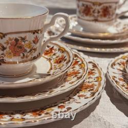 Vintage Royal Stafford Bone China Tea Set 13 Pc Pattern 8241 Orange Flowers