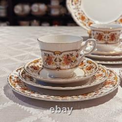 Vintage Royal Stafford Bone China Tea Set 13 Pc Pattern 8241 Orange Flowers