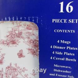 Vintage Royal Wessex by Churchill 16 Piece Toile Pink Dinnerware Set