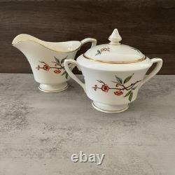 Vintage Royal Worcester Blossom Time Covered Sugar Creamer 3-PC Bone China MINT