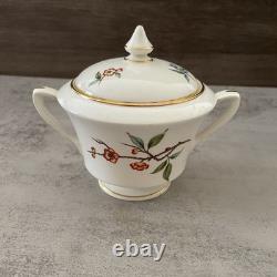 Vintage Royal Worcester Blossom Time Covered Sugar Creamer 3-PC Bone China MINT