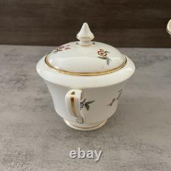 Vintage Royal Worcester Blossom Time Covered Sugar Creamer 3-PC Bone China MINT