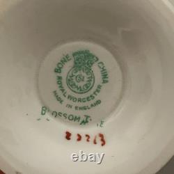 Vintage Royal Worcester Blossom Time Covered Sugar Creamer 3-PC Bone China MINT