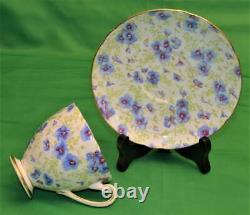 Vintage SHELLEY Bone China England Ripon Shape BLUE PANSY Set Cup Saucer #14266