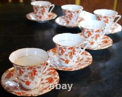 Vintage Set 6 ROYAL GRAFTON'ASHLEY RED' Tea Cups & Saucers ENGLAND Bone China