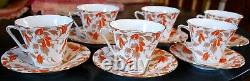 Vintage Set 6 ROYAL GRAFTON'ASHLEY RED' Tea Cups & Saucers ENGLAND Bone China