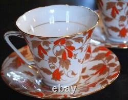 Vintage Set 6 ROYAL GRAFTON'ASHLEY RED' Tea Cups & Saucers ENGLAND Bone China