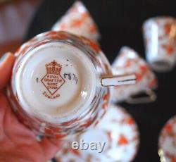 Vintage Set 6 ROYAL GRAFTON'ASHLEY RED' Tea Cups & Saucers ENGLAND Bone China