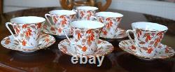 Vintage Set 6 ROYAL GRAFTON'ASHLEY RED' Tea Cups & Saucers ENGLAND Bone China