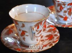 Vintage Set 6 ROYAL GRAFTON'ASHLEY RED' Tea Cups & Saucers ENGLAND Bone China