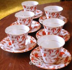 Vintage Set 6 ROYAL GRAFTON'ASHLEY RED' Tea Cups & Saucers ENGLAND Bone China
