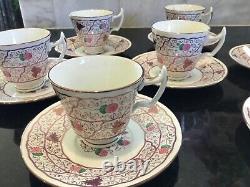 Vintage Set of 10 Wedgwood Strawberry Lustre Cup and Saucer Set, purple lustre