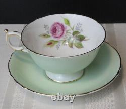Vintage Set of 2 Paragon Bone China Cups & Saucers-Green & Yellow-Rose & Flowers