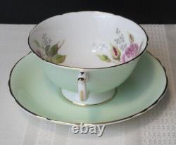 Vintage Set of 2 Paragon Bone China Cups & Saucers-Green & Yellow-Rose & Flowers