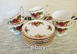 Vintage Set of 6 England Fine Bone China Roses Coffee Tea Cups and Saucers