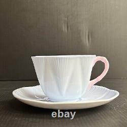 Vintage Shelley England Pastel Blue Dainty Cup & Saucer Set with Pink Handle