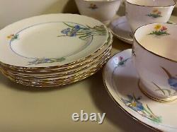 Vintage Tuscan Blue Iris Tea Set England Bone China 21 pcs 6 cups saucers bowl