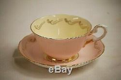 Vintage Tuscan Bone China Tea Cup & Saucer Set Pink & Yellow Gold Swirls England