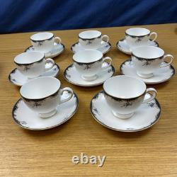 Vintage Wedgwood Chartley Bone China (8 Sets) Footed Cups & Saucers England