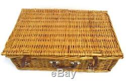 Vintage Wicker Picnic Basket Set for 4 Churchill England Complete China Glass