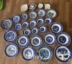 Vintage Willow Ware Blue Willow Royal China set of 28 fine china