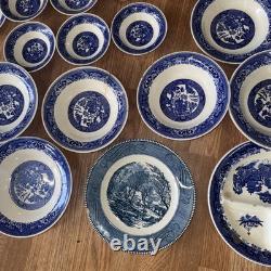 Vintage Willow Ware Blue Willow Royal China set of 28 fine china