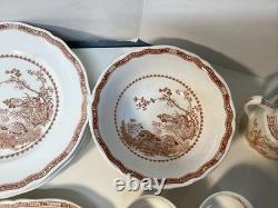 Vintage furnivals quail 1913 brown & white transfer ware 56 piece set