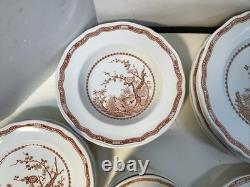 Vintage furnivals quail 1913 brown & white transfer ware 56 piece set