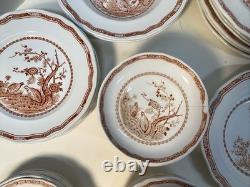 Vintage furnivals quail 1913 brown & white transfer ware 56 piece set