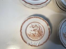 Vintage furnivals quail 1913 brown & white transfer ware 56 piece set