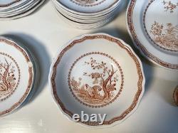 Vintage furnivals quail 1913 brown & white transfer ware 56 piece set