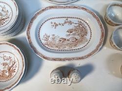 Vintage furnivals quail 1913 brown & white transfer ware 56 piece set
