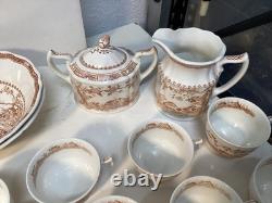 Vintage furnivals quail 1913 brown & white transfer ware 56 piece set