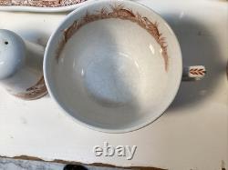 Vintage furnivals quail 1913 brown & white transfer ware 56 piece set