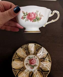 Vtg Paragon Rose Gold Rose England Bone China Tea Cup & Saucer Set Pink Gold