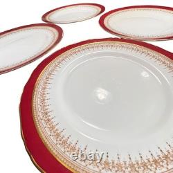 Vtg Royal Worcester Red Regency Dinner Plate Set Of 4 Ruby England Gold Trim