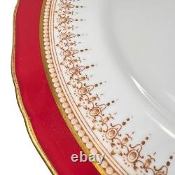 Vtg Royal Worcester Red Regency Dinner Plate Set Of 4 Ruby England Gold Trim