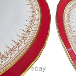 Vtg Royal Worcester Red Regency Dinner Plate Set Of 4 Ruby England Gold Trim