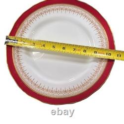 Vtg Royal Worcester Red Regency Dinner Plate Set Of 4 Ruby England Gold Trim